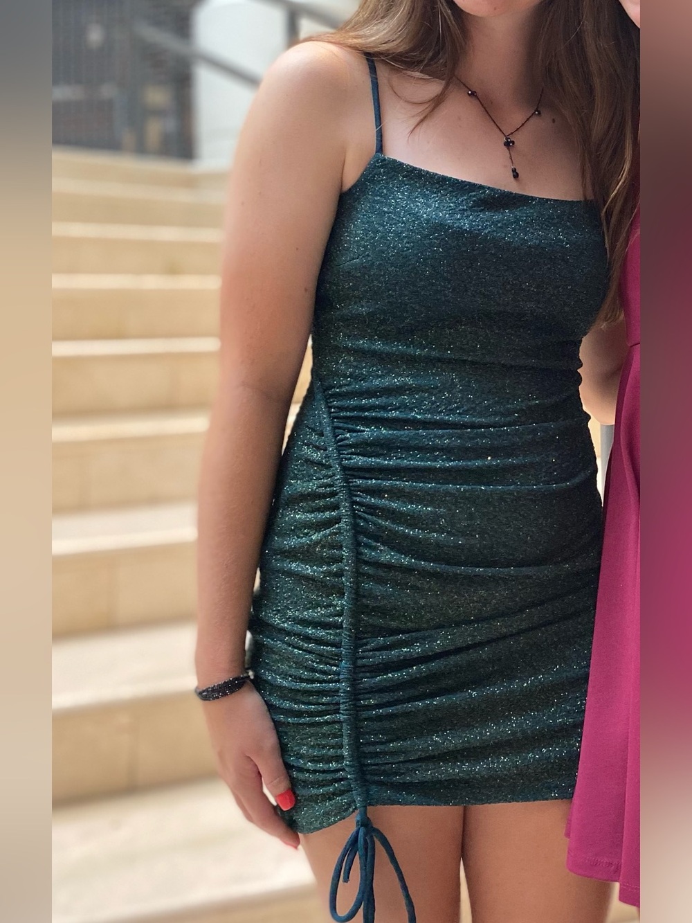 Women’s Windsor Dark Green Sparkle Slip Homecoming Dress, Size L